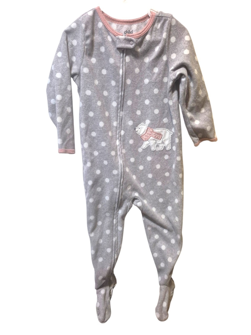 Carter's Gray Polka Dot Footed Pajamas with Polar Bear Patch